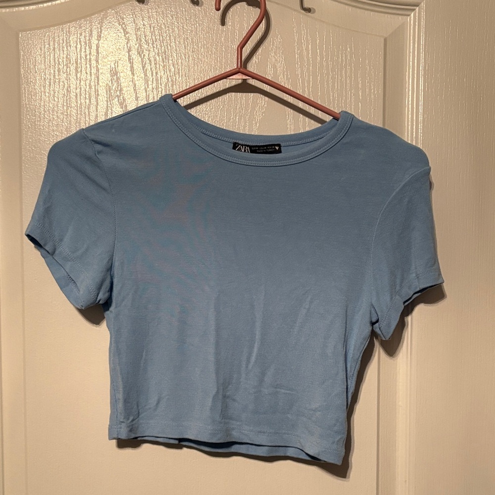 Zara Women's Light Blue Crop Top